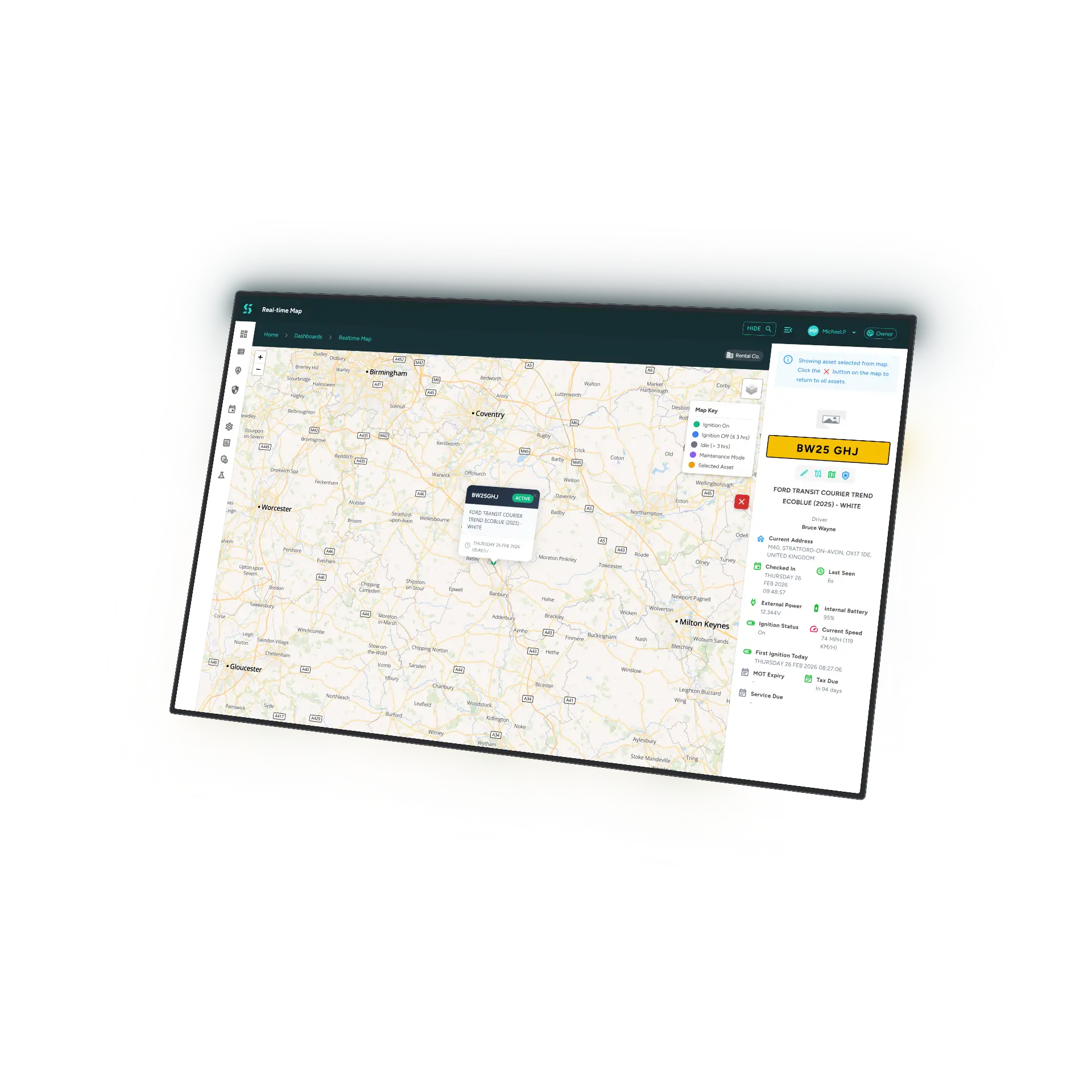 Skooa GPS vehicle tracking software showing real-time live map with vehicle positions across the UK