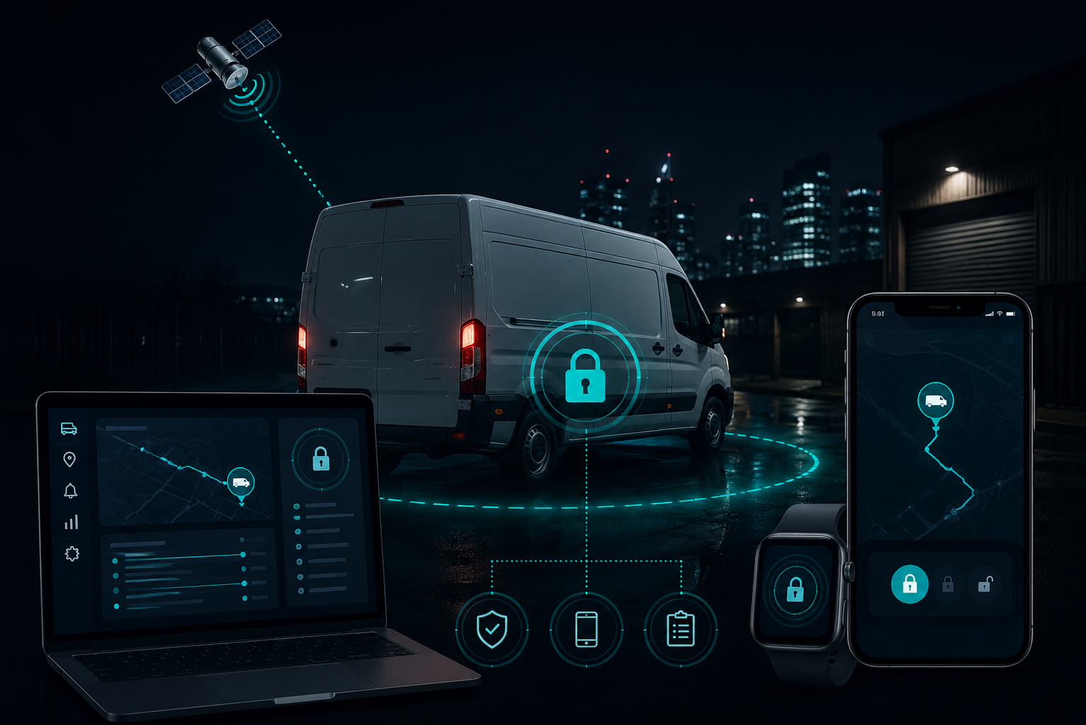 Skooa vehicle details showing remote immobilisation controls and security status